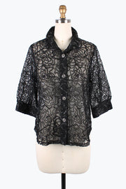 DAMEE FLOWER & SEQUINS MESH BLOUSE- 7102- BLK