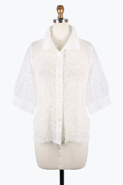 DAMEE FLOWER & SEQUINS MESH BLOUSE- 7102- WHT