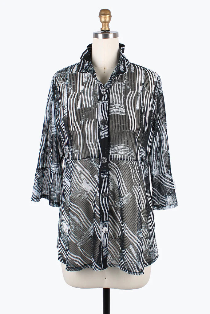DAMEE MIXED BRUSHSTROKE LONG BLOUSE- 7103- BLK