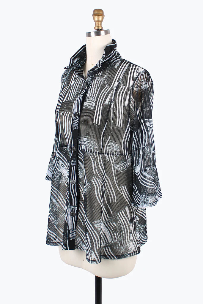 DAMEE MIXED BRUSHSTROKE LONG BLOUSE- 7103- BLK
