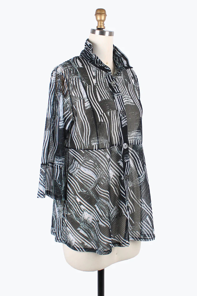 DAMEE MIXED BRUSHSTROKE LONG BLOUSE- 7103- BLK