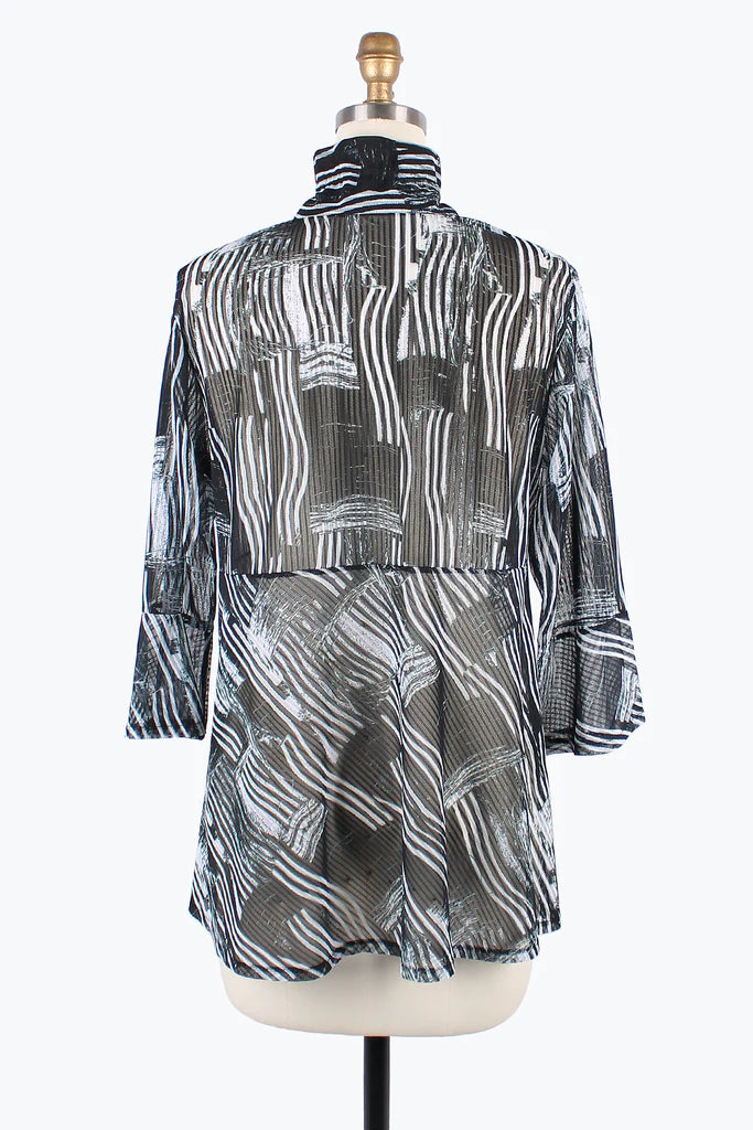 DAMEE MIXED BRUSHSTROKE LONG BLOUSE- 7103- BLK