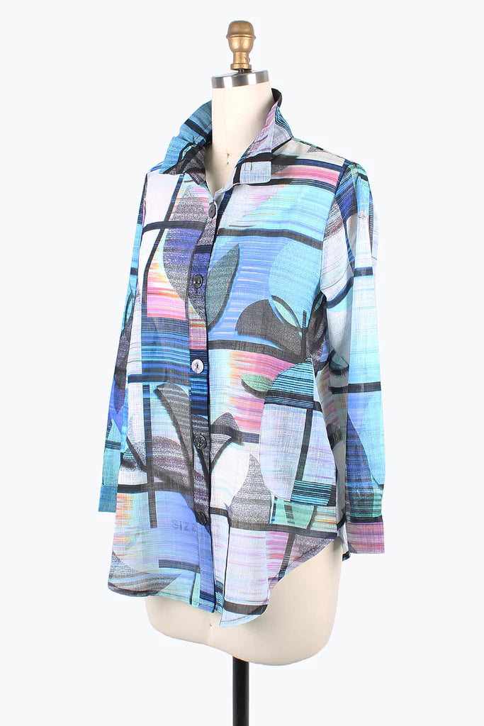 DAMEE ABSTRACT PAINTING LONG SHIRT- 7104- BLU