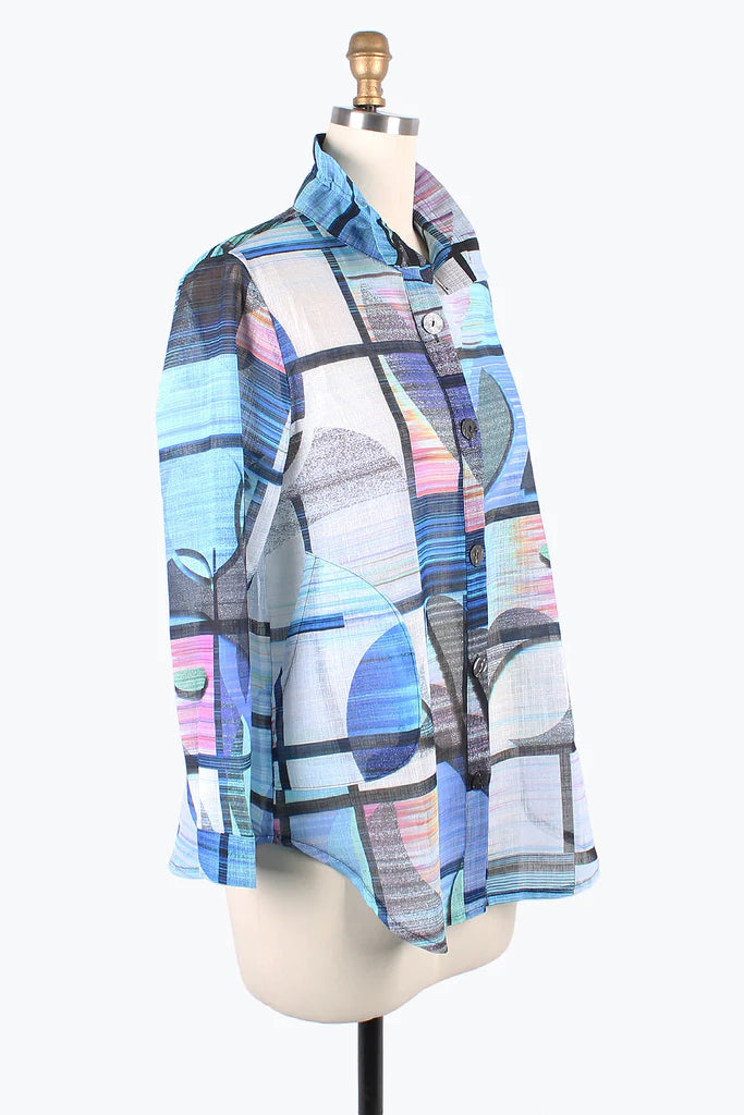 DAMEE ABSTRACT PAINTING LONG SHIRT- 7104- BLU