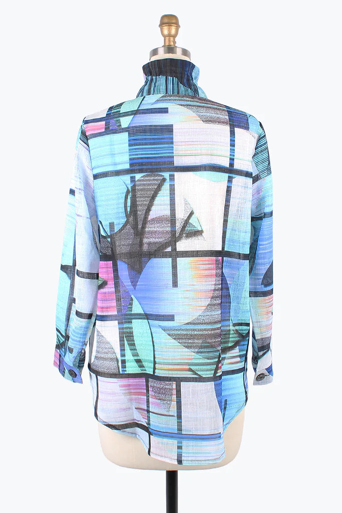DAMEE ABSTRACT PAINTING LONG SHIRT- 7104- BLU