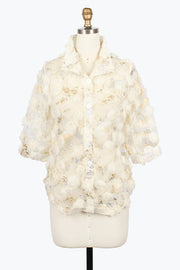 DAMEE FOIL&ROSETTE MESH BLOUSE - 7121-IVR