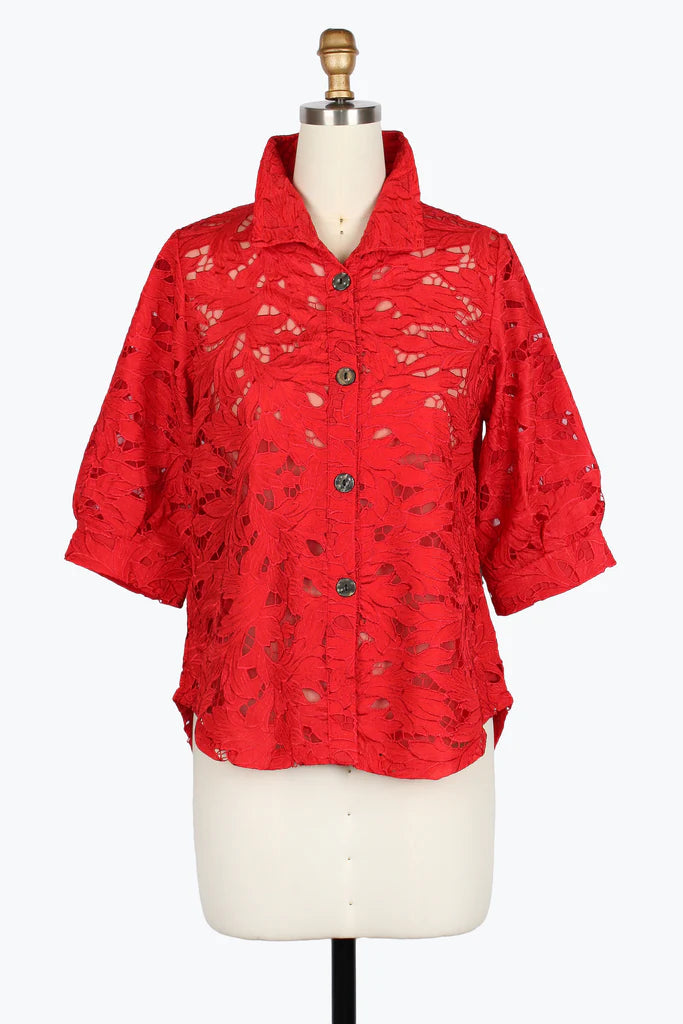 DAMEE FLORAL LACE BLOUSE - 7122-RED