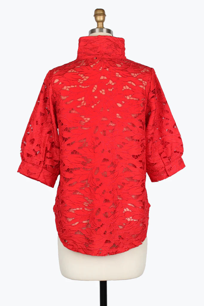 DAMEE FLORAL LACE BLOUSE - 7122-RED