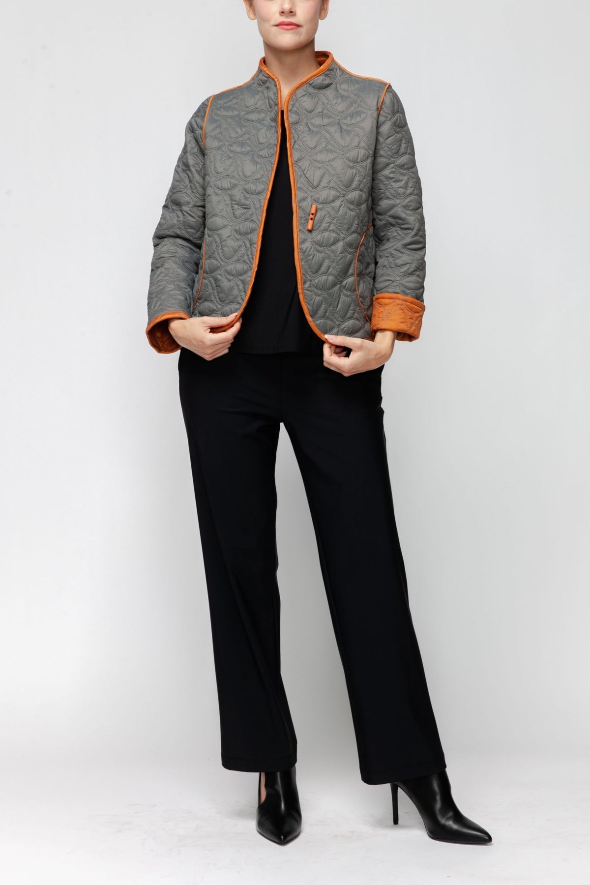 IC COLLECTION Jacket - 7123J - CHARCOAL and CARAMEL