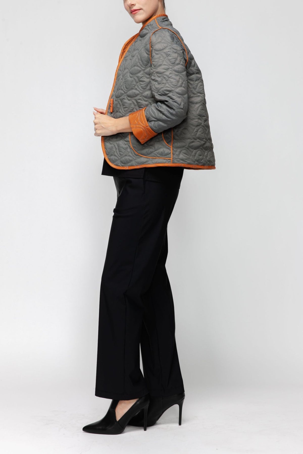 IC COLLECTION Jacket - 7123J - CHARCOAL and CARAMEL