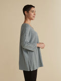 CUT LOOSE - Grey Stripe Fleece OS V-Neck Top - 7136920