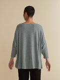 CUT LOOSE - Grey Stripe Fleece Asymmetrical Tee - 7136753