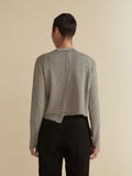 CUT LOOSE - Grey Stripe Fleece Crop Asymmetrical Cardigan - 7138922