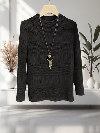 Vanite Couture Textured and Pleated Top - 7201 - BLACK