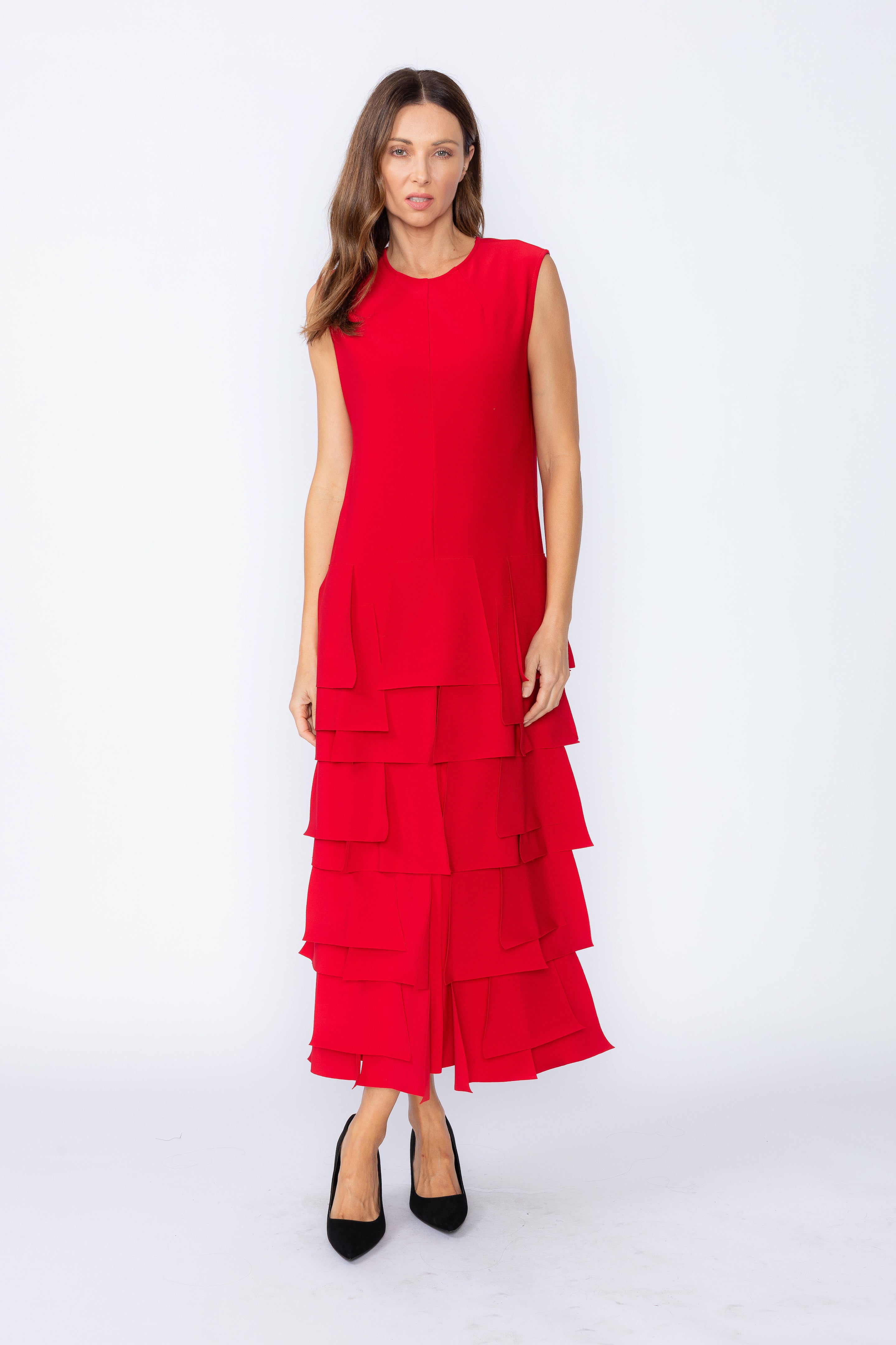 IC COLLECTION Sleeveless Bottom Patch Detail Dress - 7236D - RED