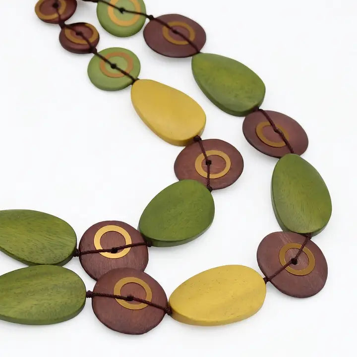 SYLCA Olive Grove Layered Wood Necklace - BP26N18 - OLIVE