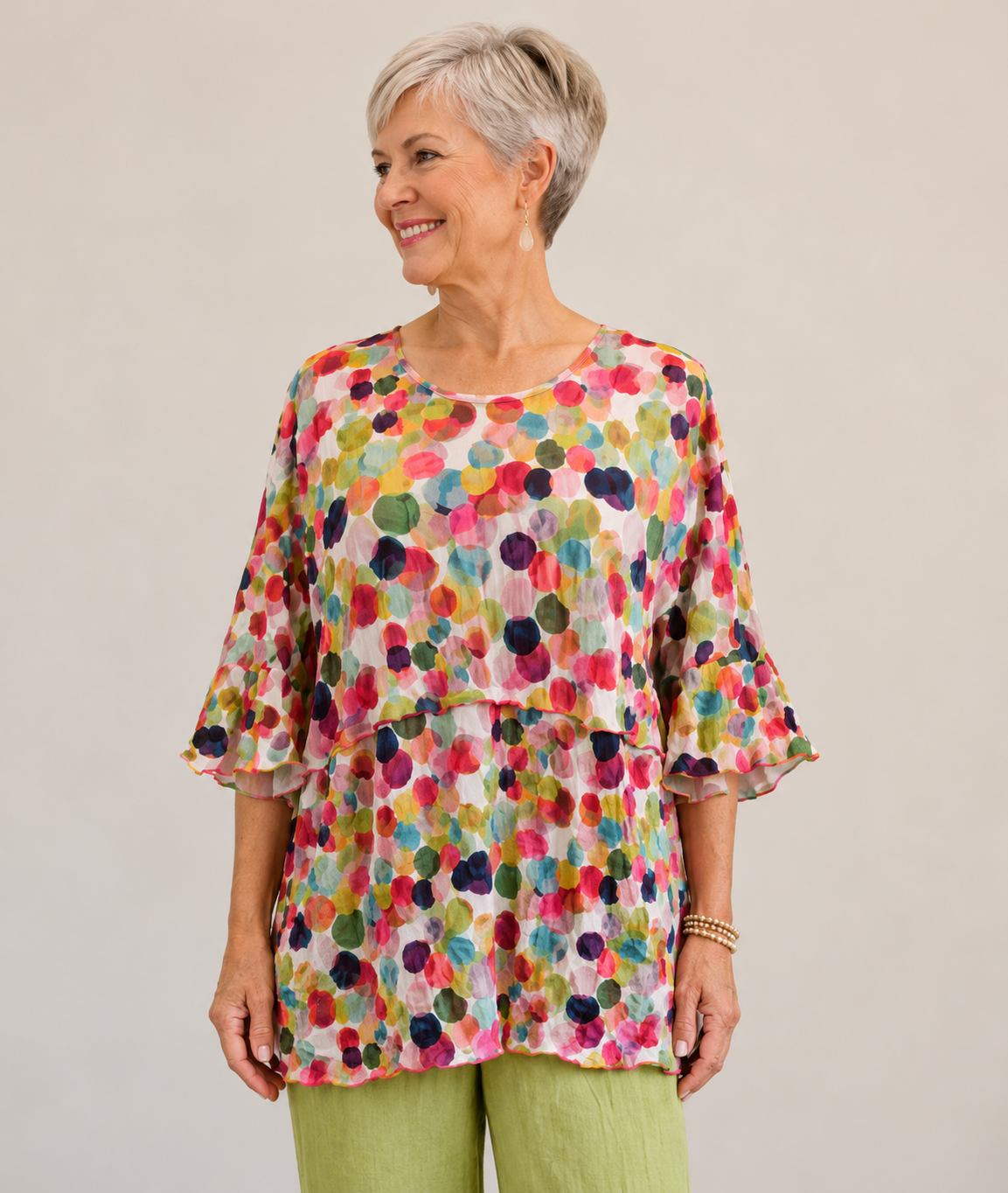 Vine Street Crinkle Tunic Tee - 727 - BUBBLES