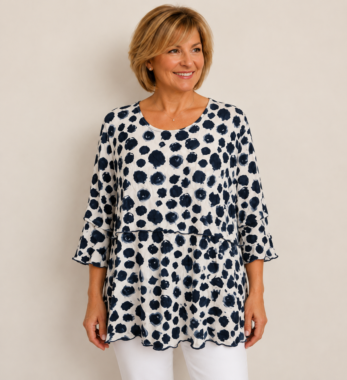 Vine Street Crinkle Tunic Tee - 727 - DOTS NAVY