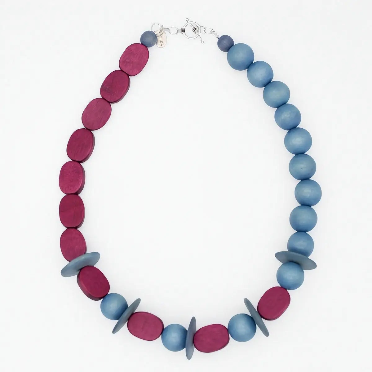 SYLCA Magenta and Blue Wood Statement Necklace - SD25N63 - MAGENTA
