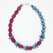 SYLCA Magenta and Blue Wood Statement Necklace - SD25N63 - MAGENTA