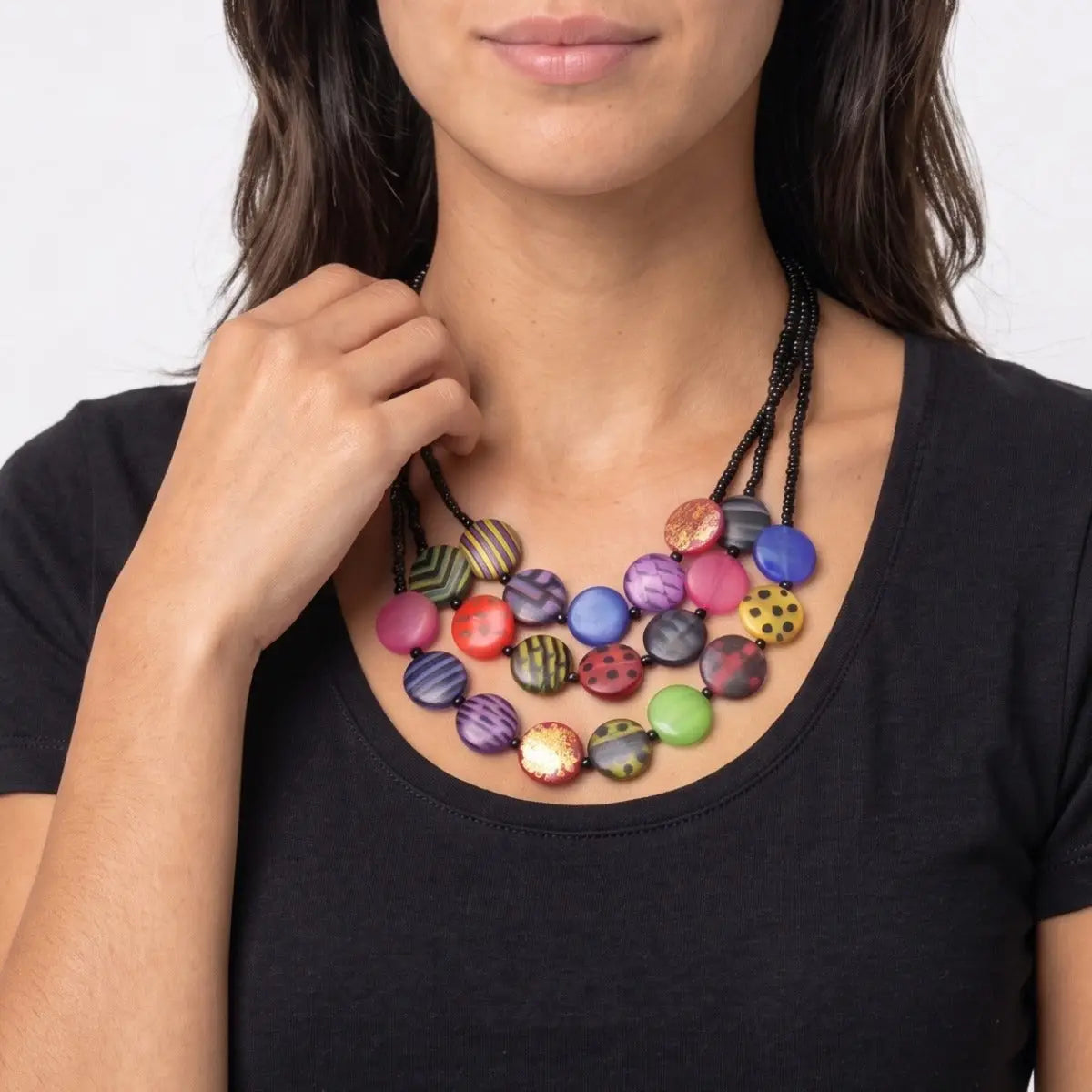 SYLCA Multi Sea Stone Triple Strand Necklacee - LS26N09 - MULTI
