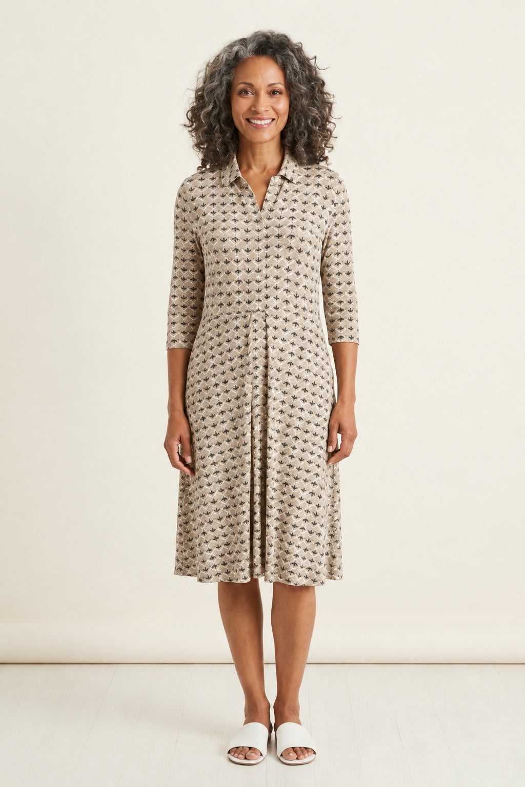 Habitat Pattern Pending Button It Up Dress - 57685 - SAND