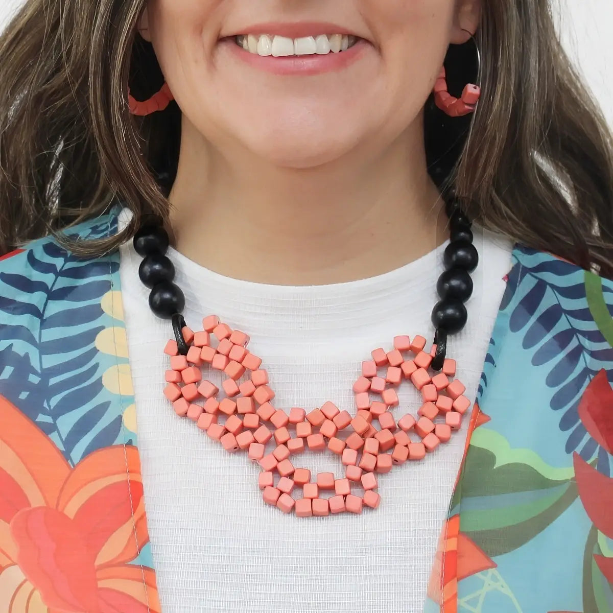 SYLCA Peach Mosaic Statement Necklace - SD26N20 - PEACH