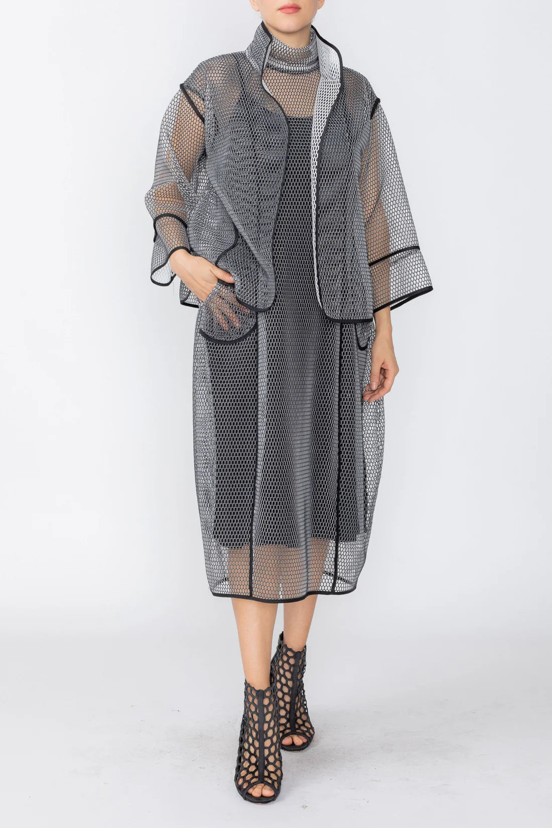 IC COLLECTION Jacket - 7732J - BLACK AND WHITE