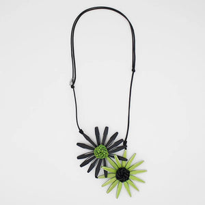 SYLCA Black & Green Amaya Double Flower Statement Charm Necklace