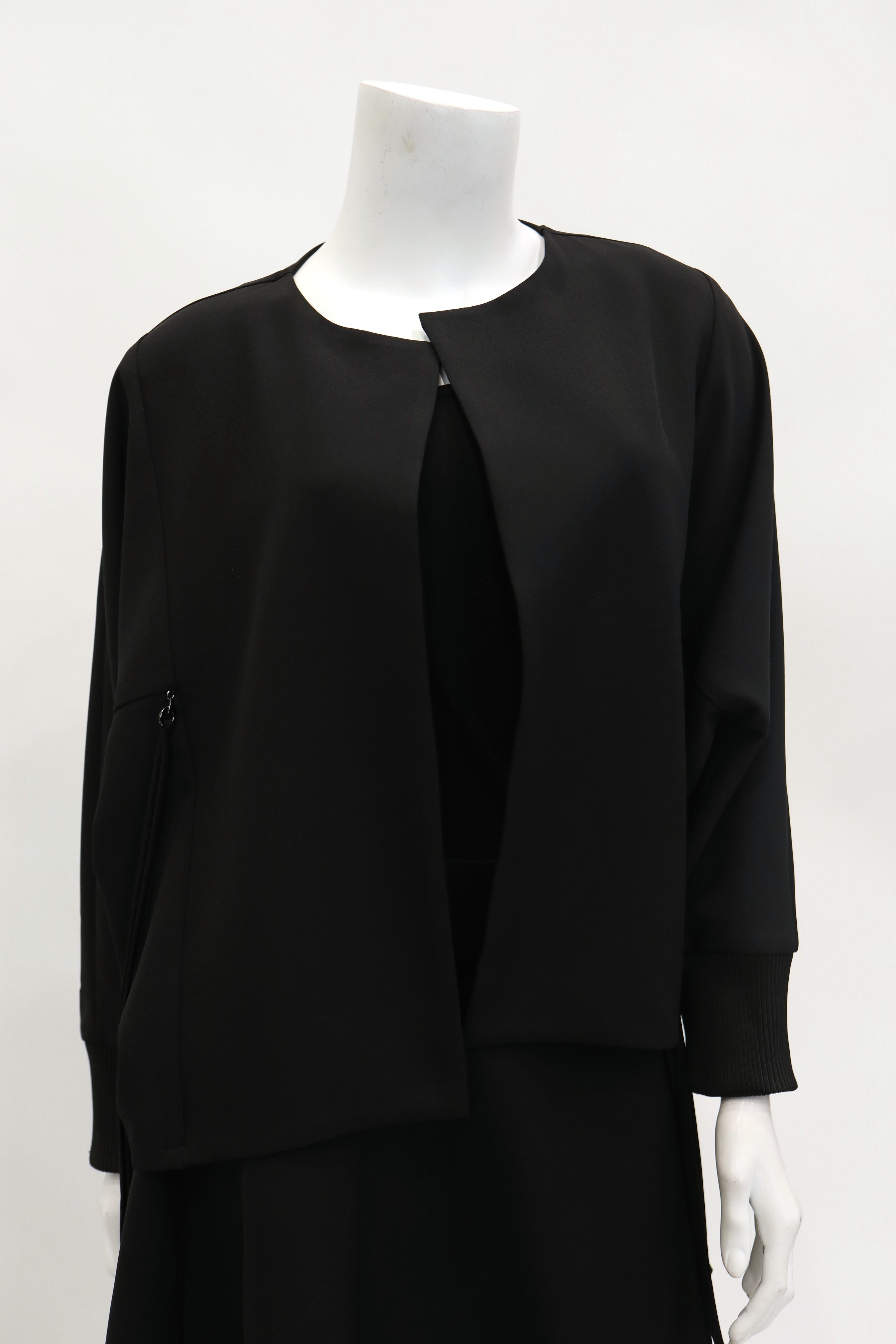 IC COLLECTION Cropped Cacoon Drop Sleeve Fringe Jacket - 7962J - BLACK