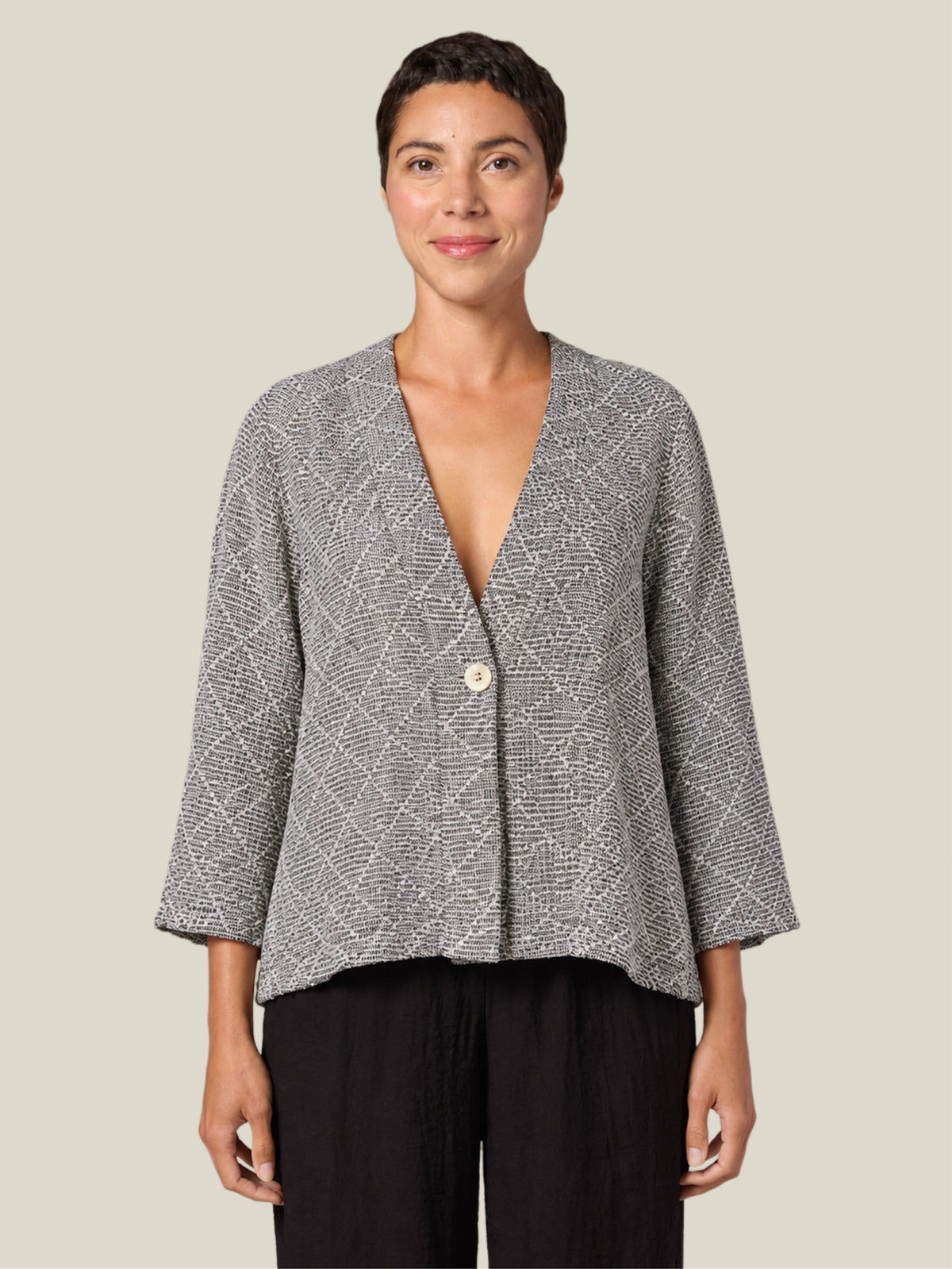 CUT LOOSE Crinkle Check Quilt Kimono Jacket - 6138817
