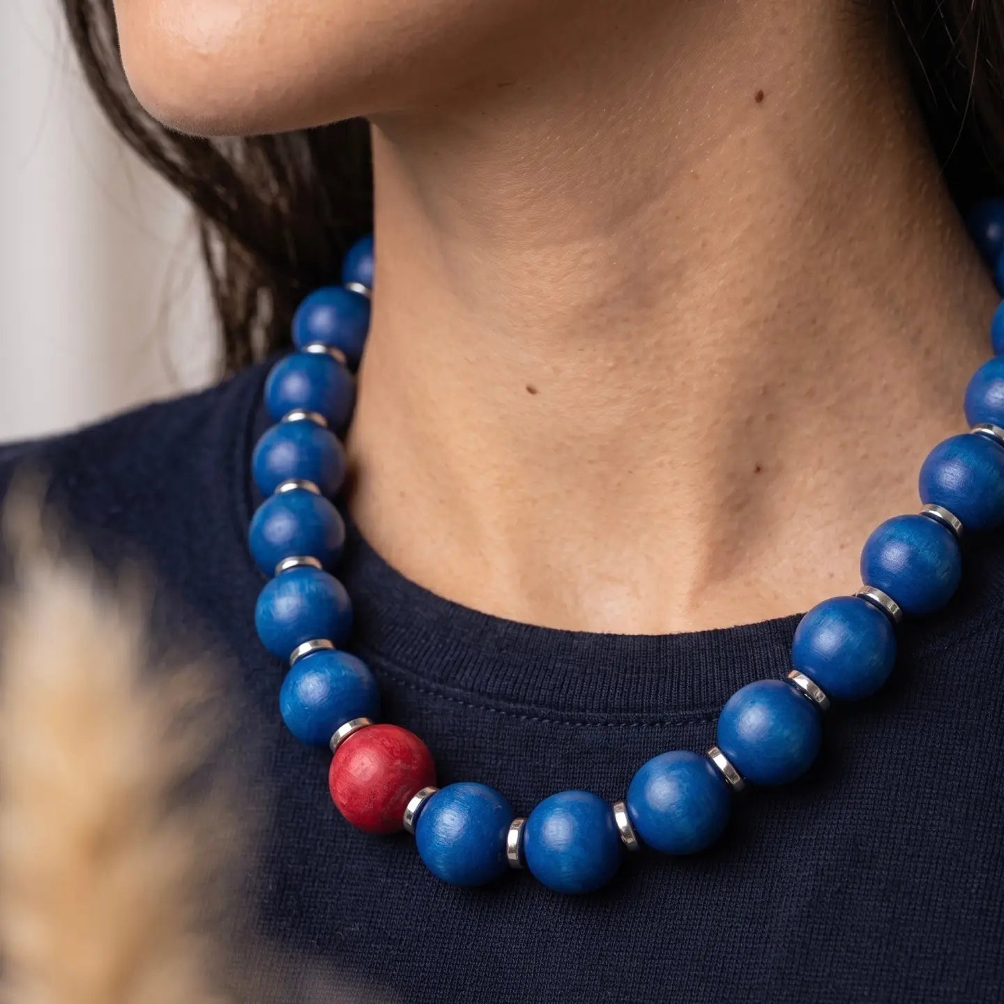 SYLCA Patriot Pop Wood Statement Necklace - SD26N21 - BLUE