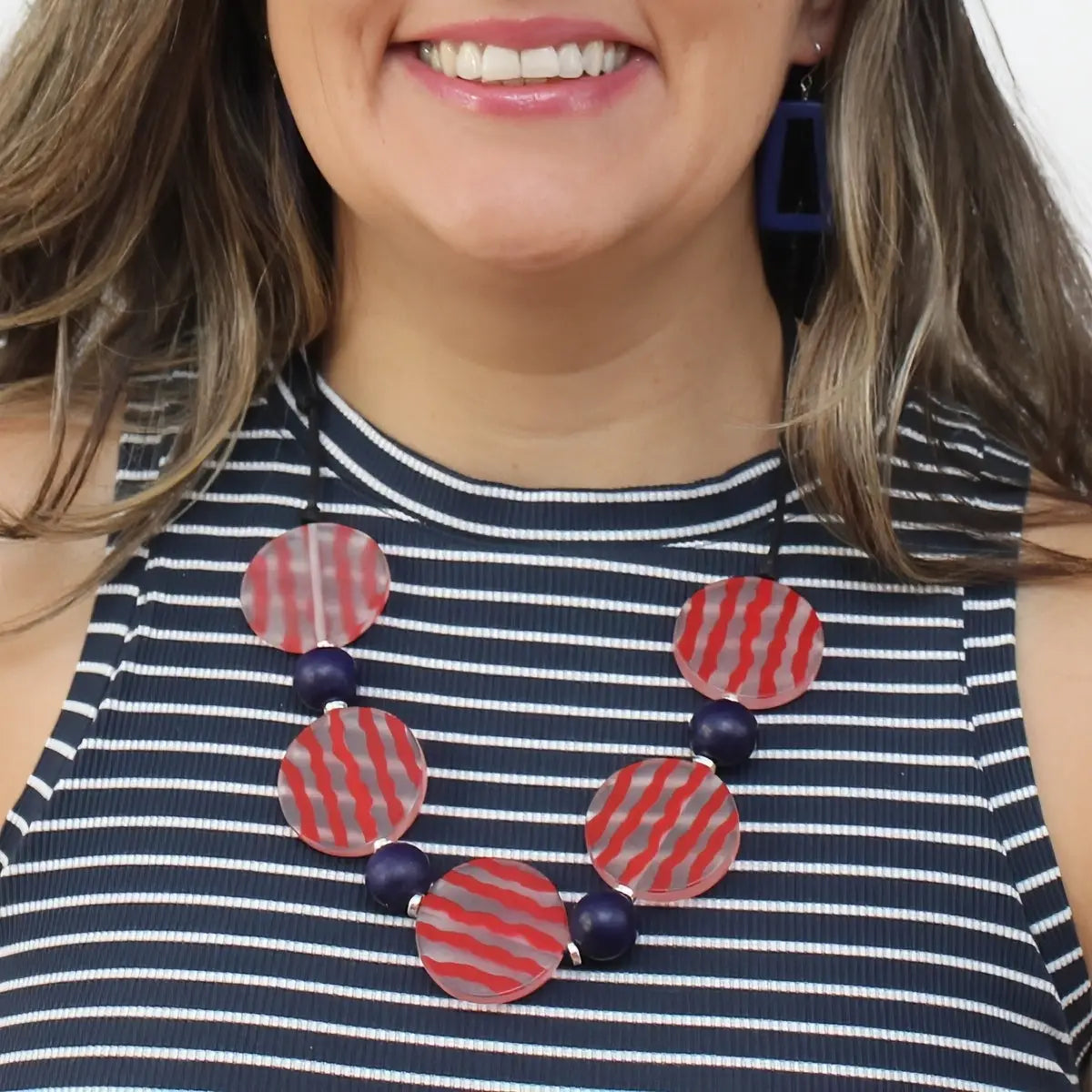 SYLCA Celebration Stripes Statement Necklace - SD26N23 - RED