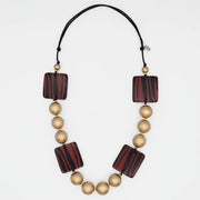 SYLCA Gold Wood and Animal Print Statement Necklace