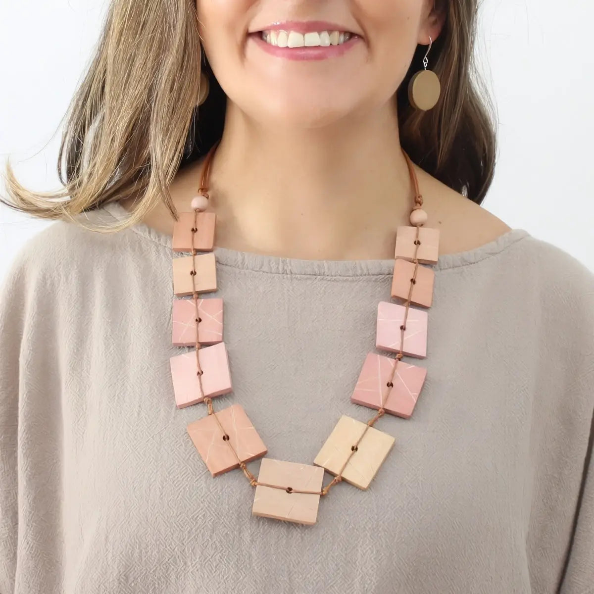 SYLCA Natural Wooden Mosaic Necklace