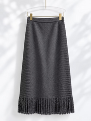 Vanite Couture Pleated Fringe Bottom Long Skirt - 80023 - BLACK
