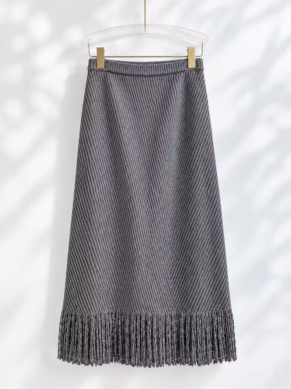 Vanite Couture Pleated Fringe Bottom Long Skirt - 80023 - GREY