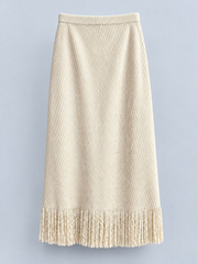 Vanite Couture Pleated Fringe Bottom Long Skirt - 80023 - SAND