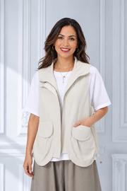 Vanite Couture Asymmetric Hidden Zip Front Overized Pocket Vest - 80026 - SAND