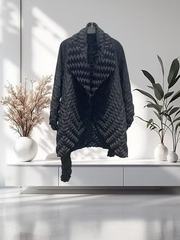 Vanite Couture Textured Oversized Lapel Jacket - 80088 - BLACK
