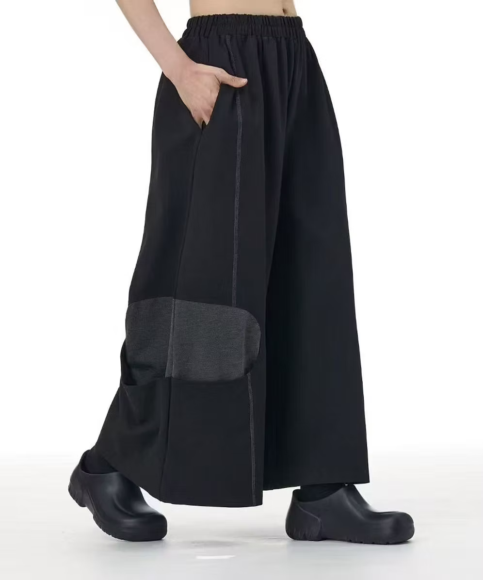 Vanite Couture Wide Leg Bottom Hem Pocket Pant - 80508 - BLACK/GREY
