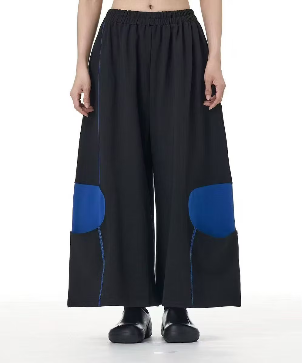 Vanite Couture Wide Leg Bottom Hem Pocket Pant - 80508 - BLACK/BLUE
