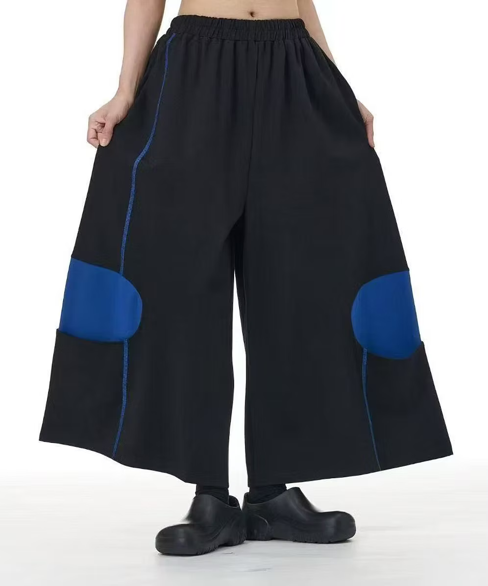 Vanite Couture Wide Leg Bottom Hem Pocket Pant - 80508 - BLACK/BLUE