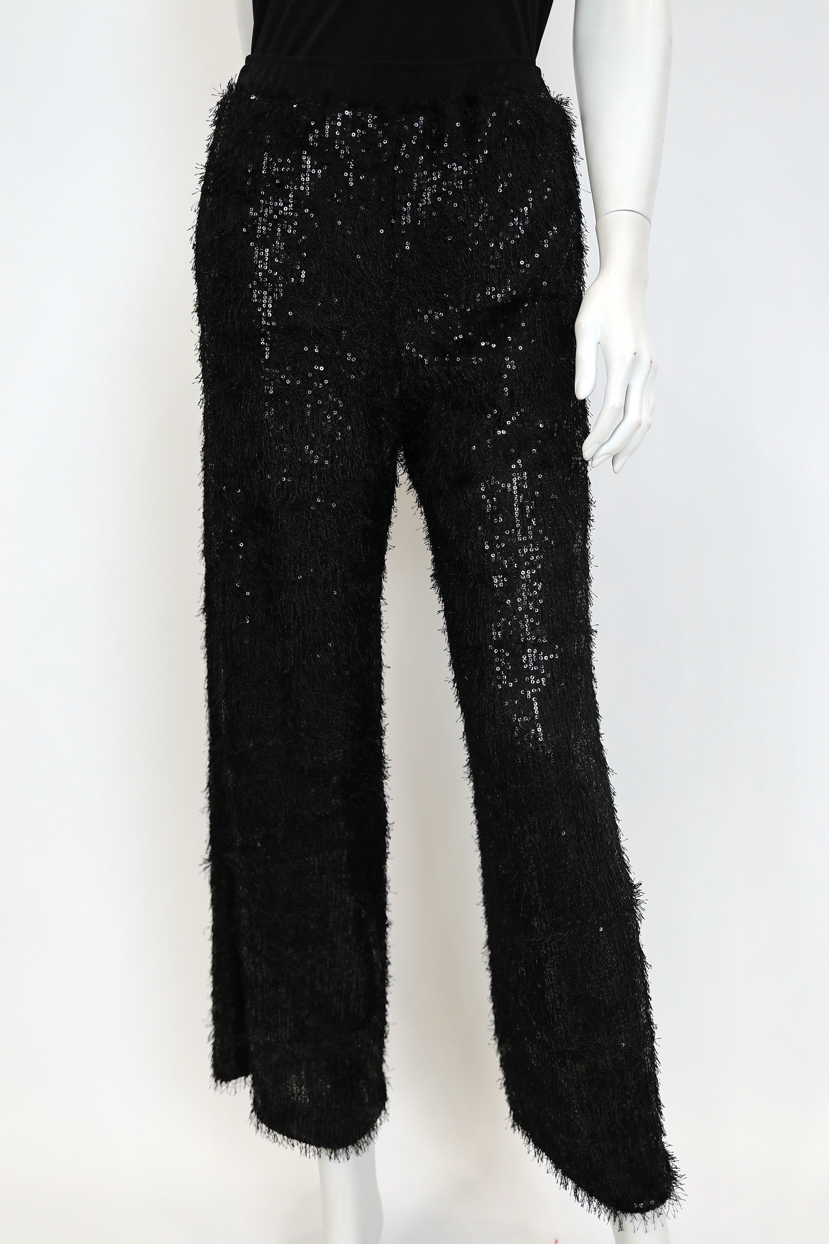 IC COLLECTION Textured Sequin Pants - 8051P - BLACK