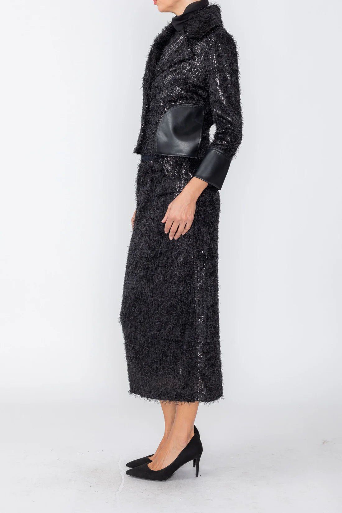 IC COLLECTION Textured Jacket - 8052J - BLACK