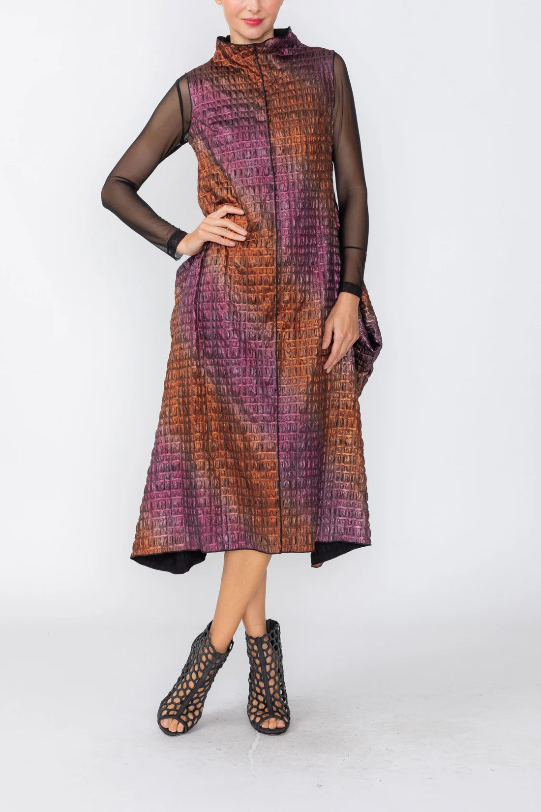 IC COLLECTION Dress - 8054D - ORANGE AND FUCHSIA