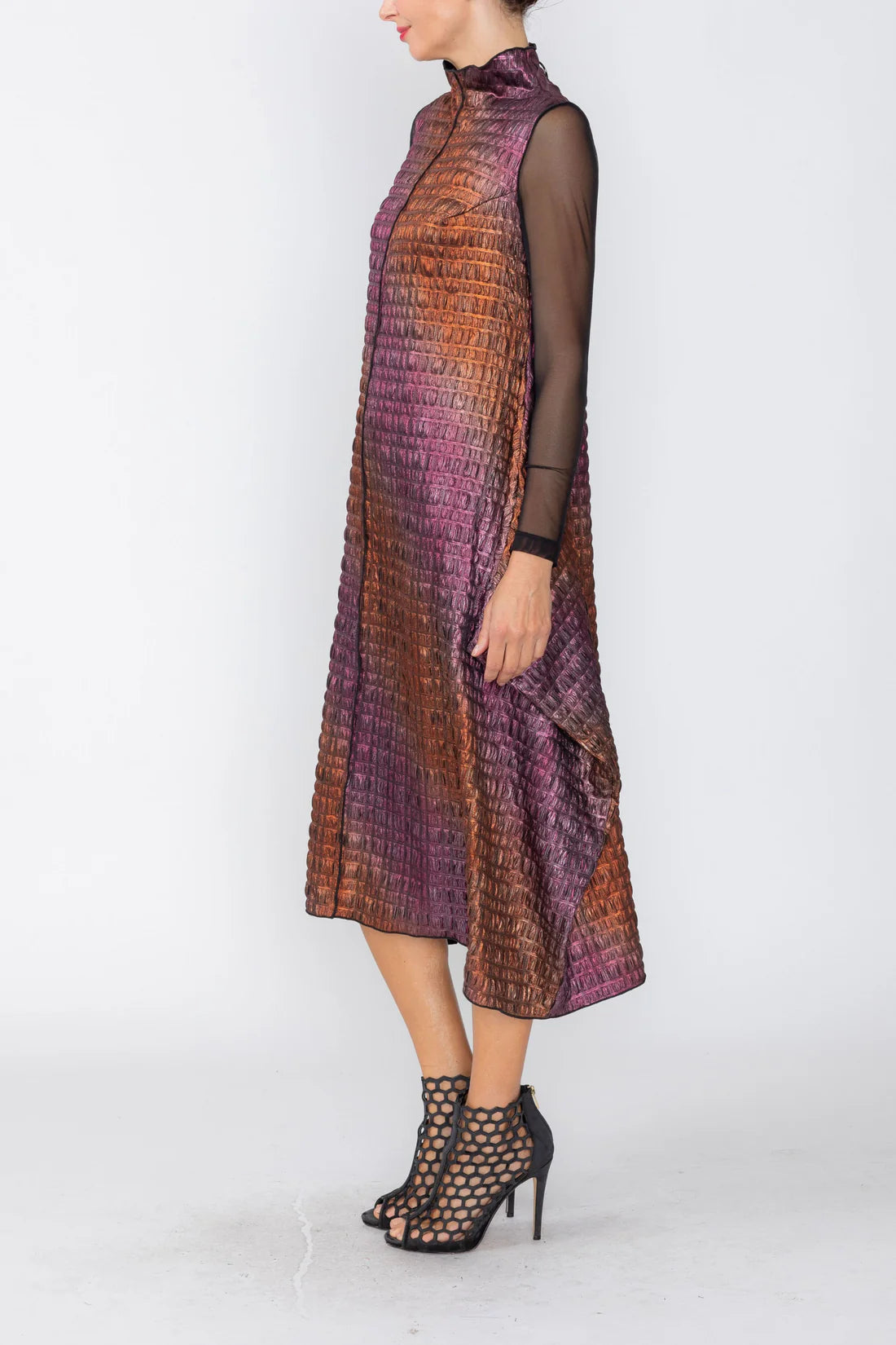 IC COLLECTION Sleeveless Mock Dress - 8054D - ORANGE AND FUCHSIA