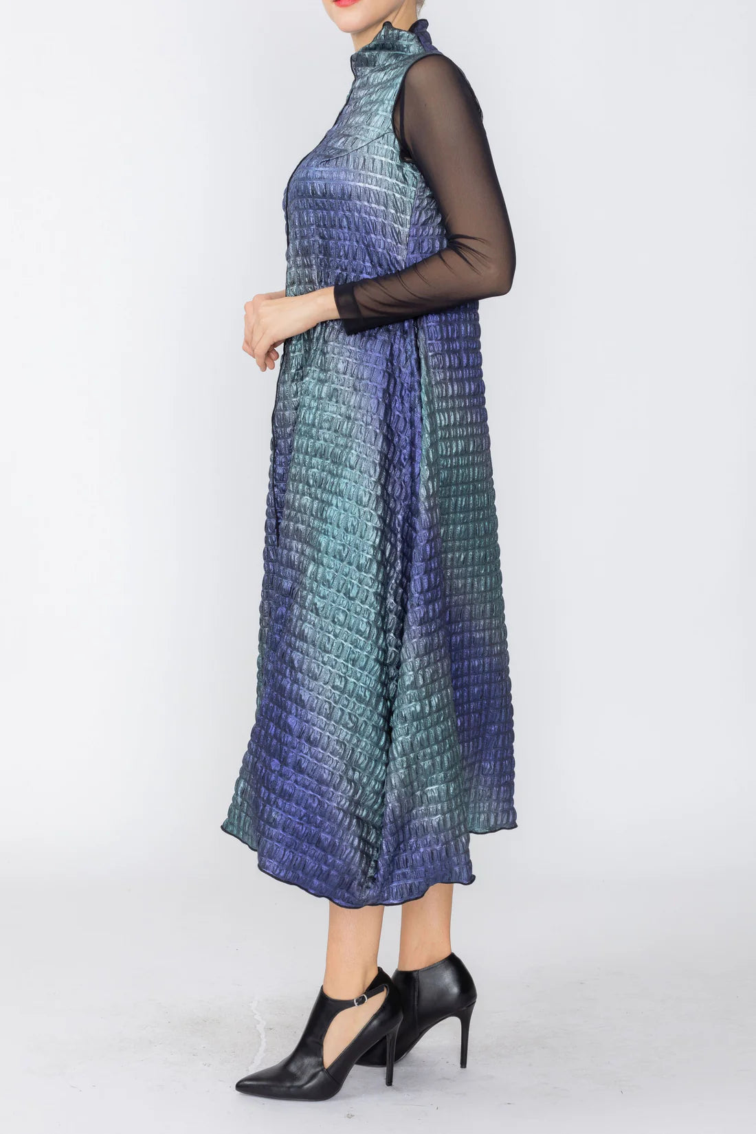 IC COLLECTION Sleeveless Mock Dress - 8054D - PURPLE AND TEAL