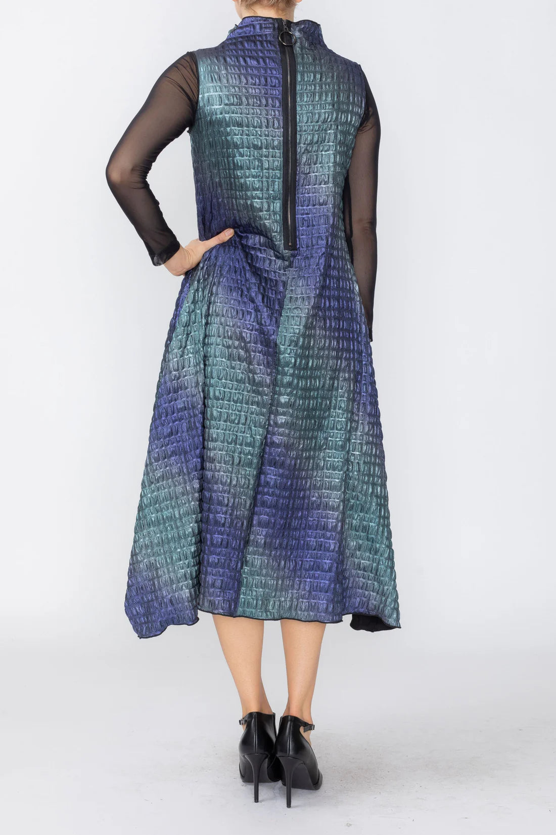 IC COLLECTION Sleeveless Mock Dress - 8054D - PURPLE AND TEAL