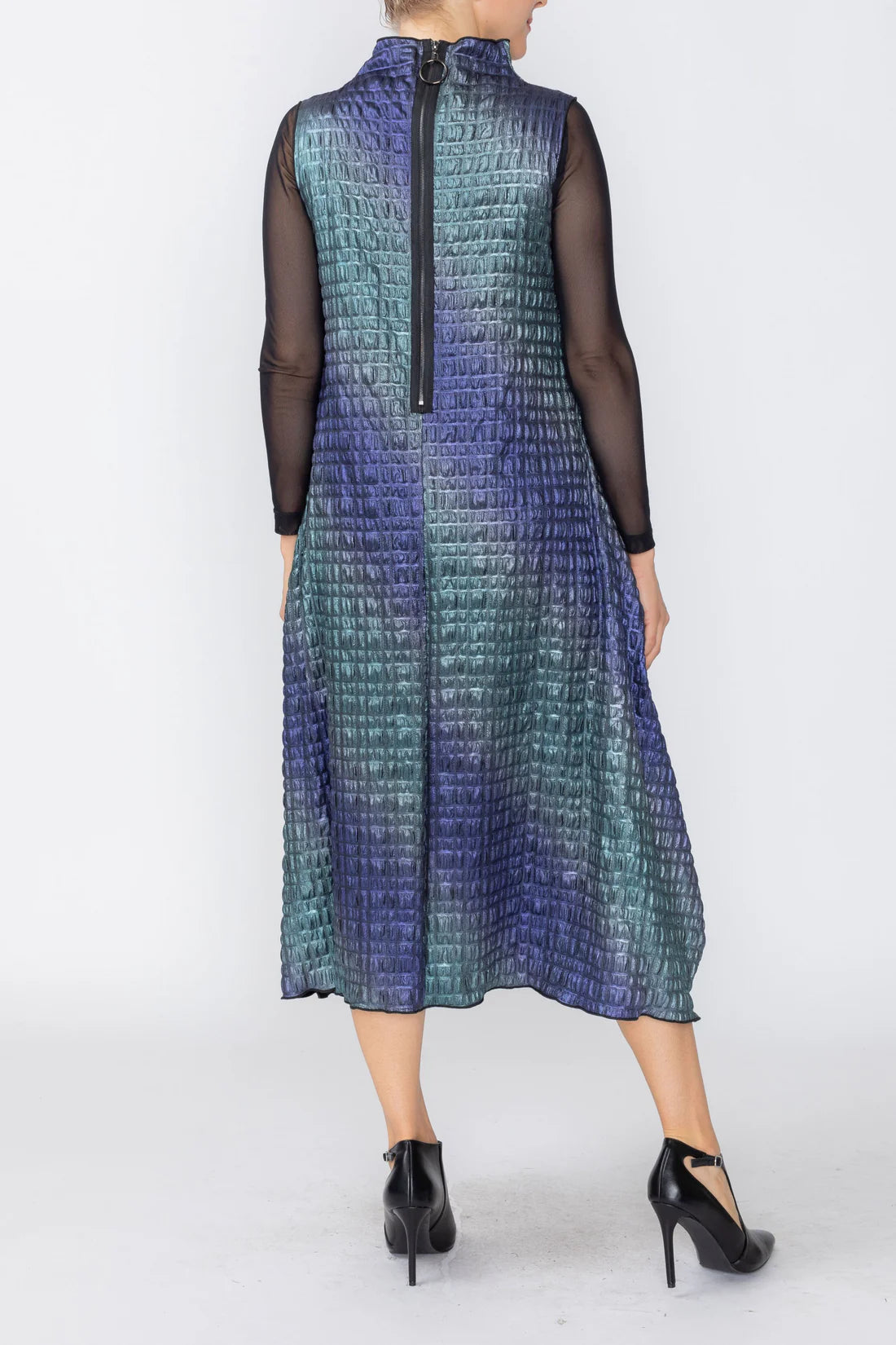 IC COLLECTION Sleeveless Mock Dress - 8054D - PURPLE AND TEAL